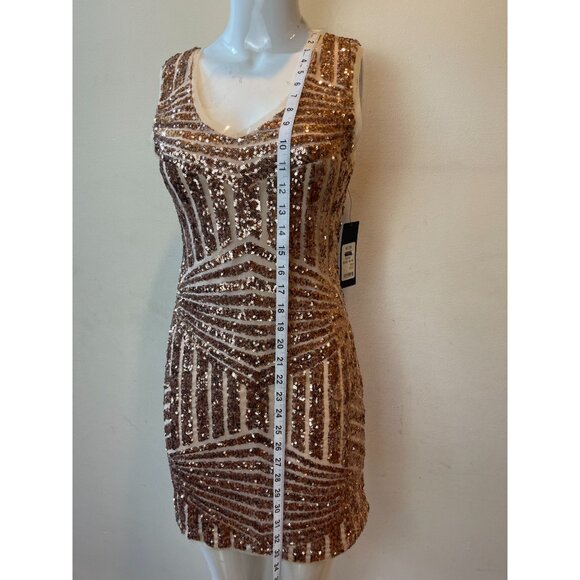 Akira Chicago Womens Sequins Mini Deep V-Neckline Dress Brown Size Medium - Picture 3 of 9